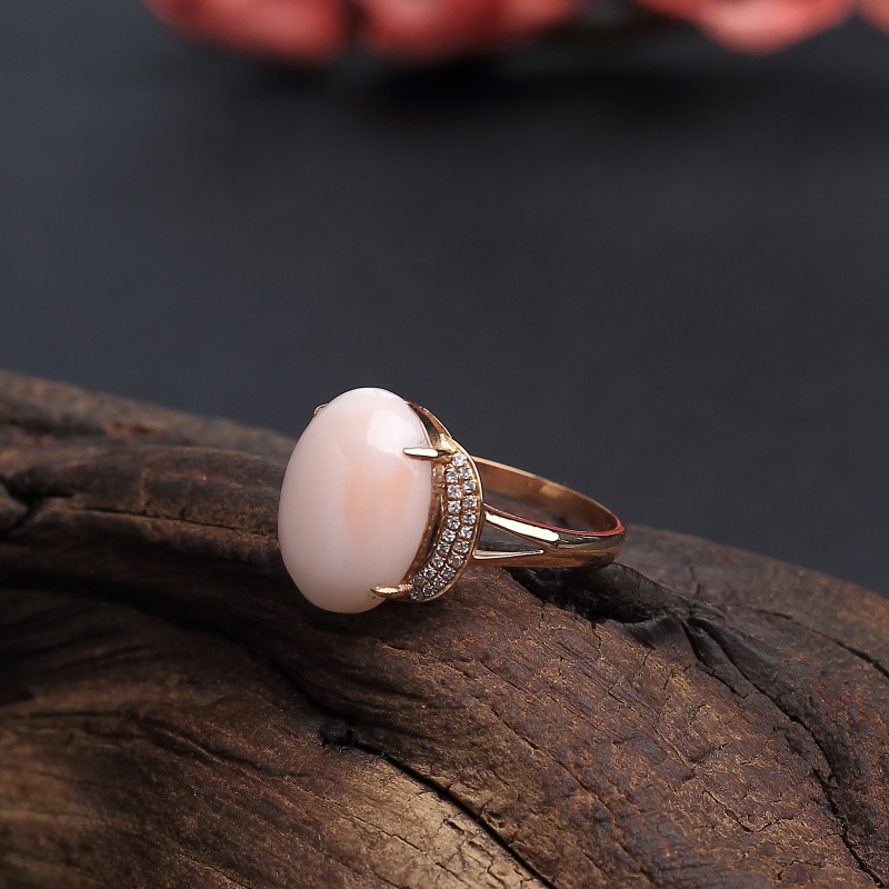 K金镶钻台湾天然misu粉红珊瑚戒指 - 红掌柜