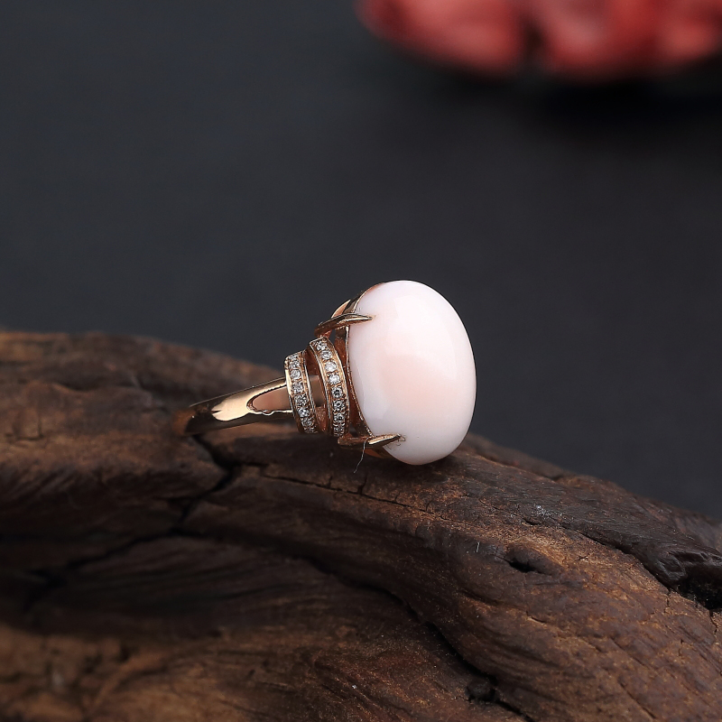 18K金台湾天然misu粉红珊瑚戒指 - 红掌柜