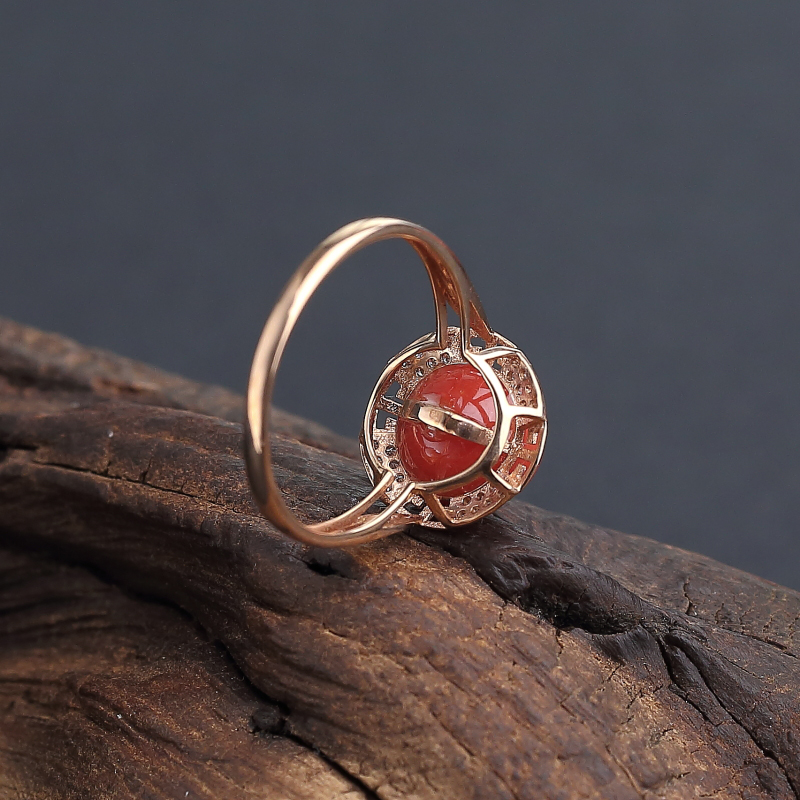 天然沙丁橘红珊瑚戒指 - 红掌柜