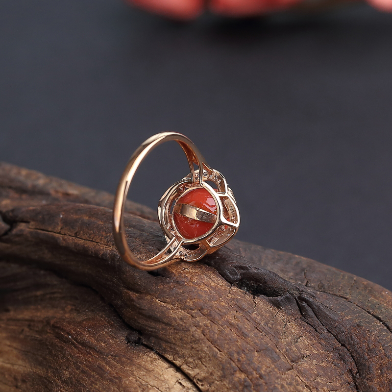 天然沙丁橘红珊瑚戒指 - 红掌柜