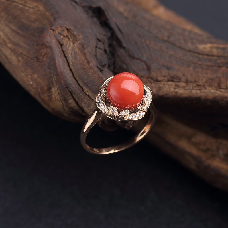 沙丁橘红珊瑚戒指 - 红掌柜