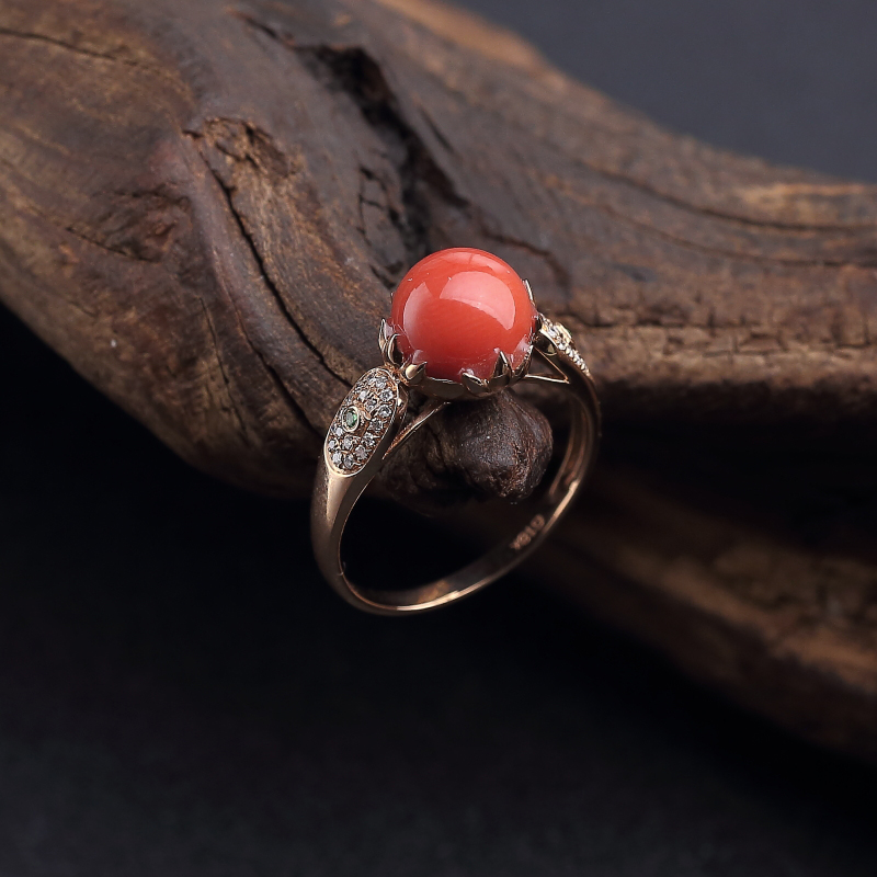沙丁橘红珊瑚戒指 - 红掌柜