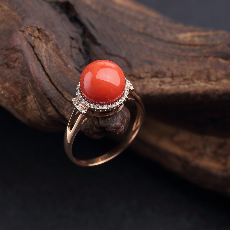 沙丁橘红珊瑚戒指 - 红掌柜