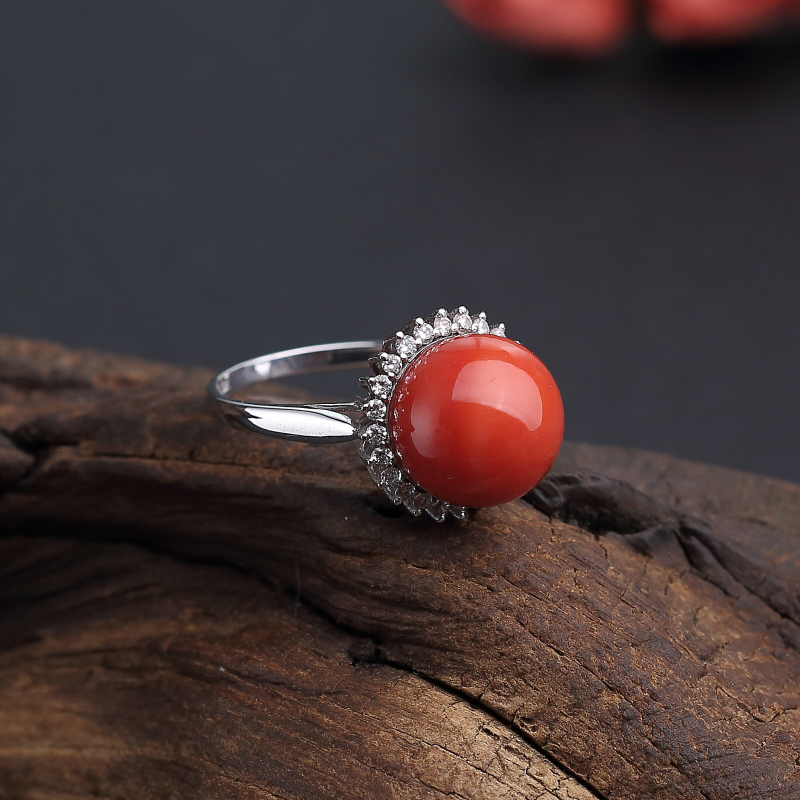 18K金意大利天然沙丁橘红珊瑚戒指 - 红掌柜