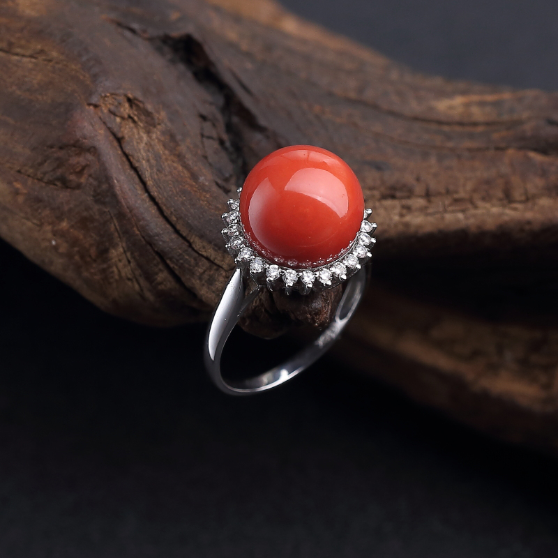 沙丁橘红珊瑚戒指 - 红掌柜
