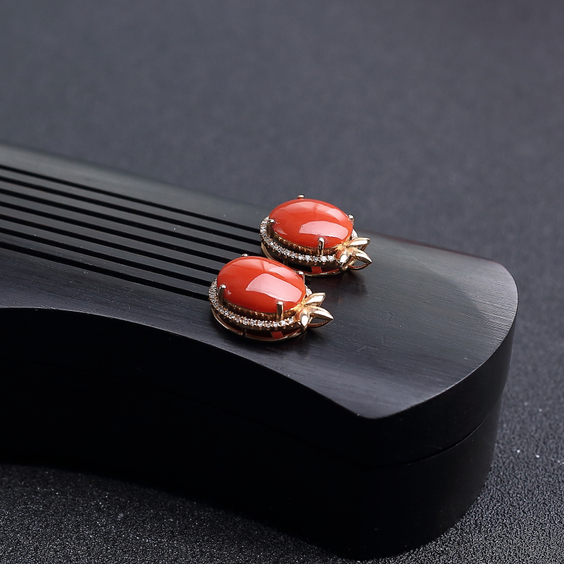 沙丁朱红珊瑚耳钉-红掌柜