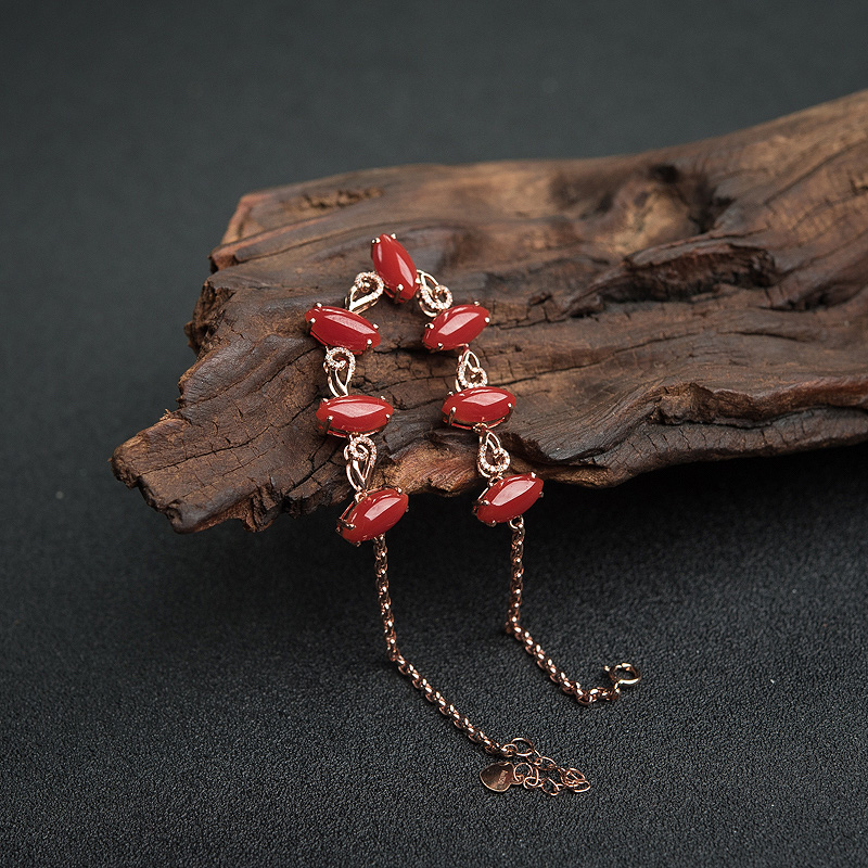 18K金镶钻日本阿卡珊瑚手链-红掌柜