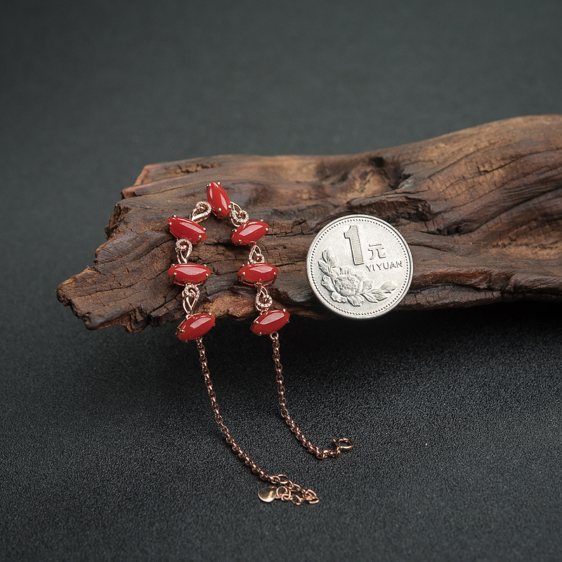 18K金镶钻阿卡珊瑚手链-红掌柜