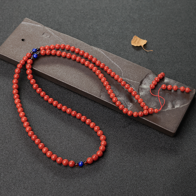 意大利天然沙丁朱红珊瑚108佛珠-红掌柜