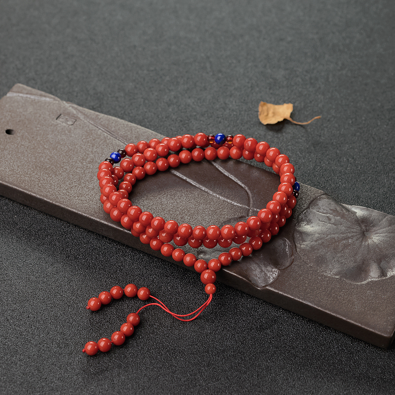 意大利天然朱红珊瑚108佛珠-红掌柜