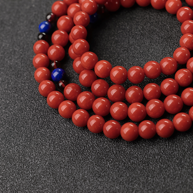 意大利天然沙丁朱红珊瑚佛珠-红掌柜