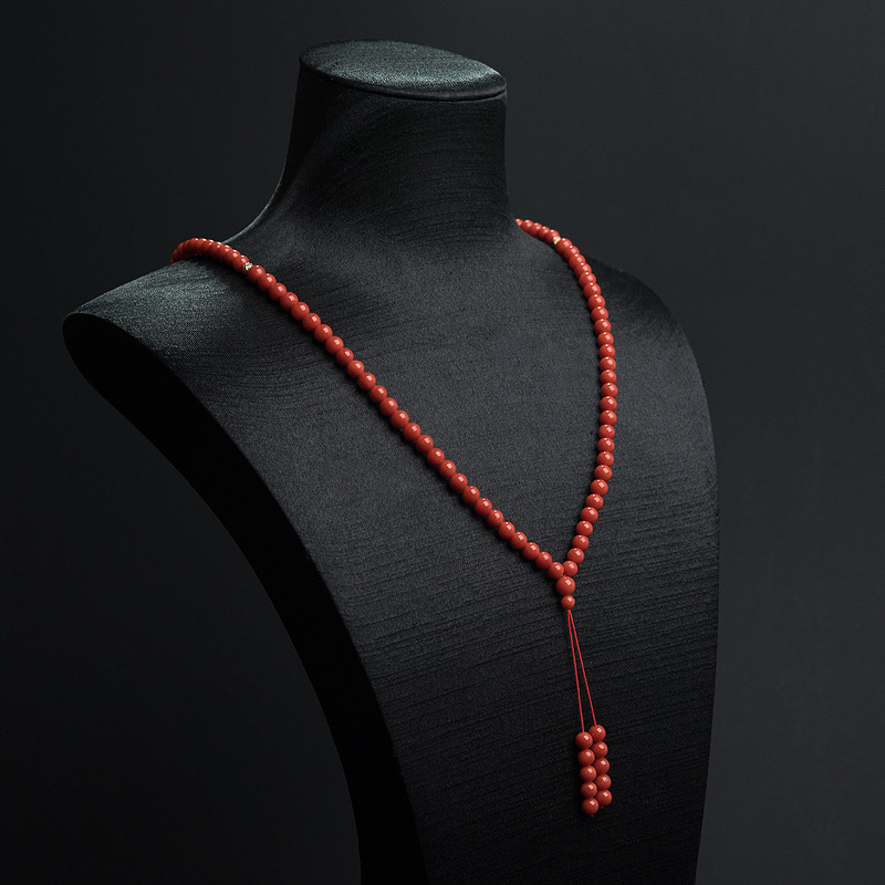 天然沙丁朱红珊瑚108佛珠-红掌柜