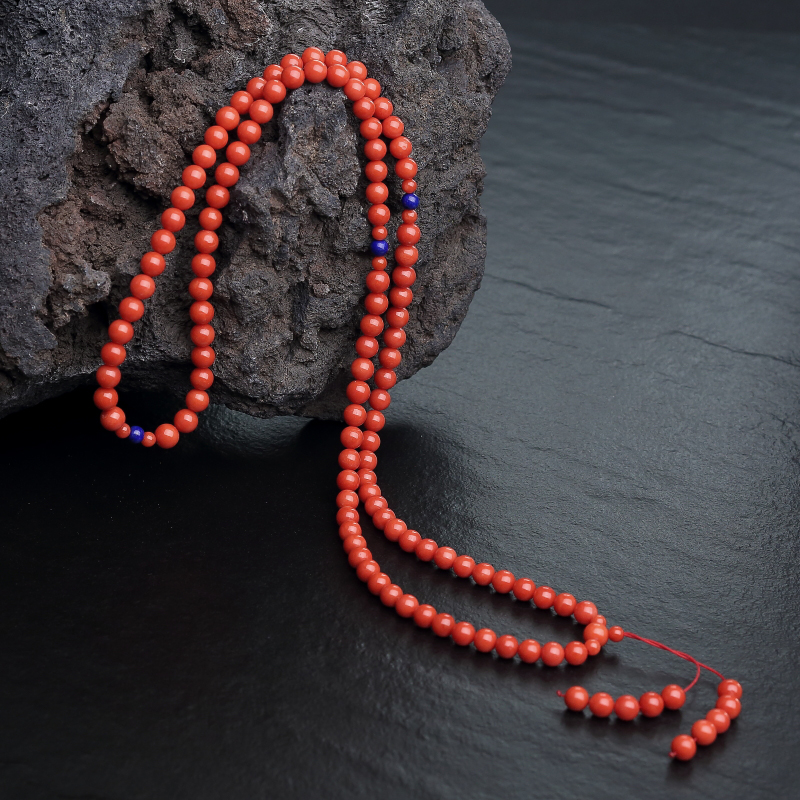 意大利天然沙丁朱红珊瑚108佛珠-红掌柜