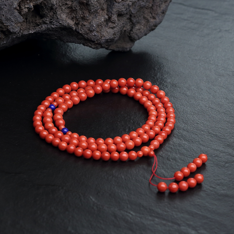 意大利沙丁朱红珊瑚108佛珠-红掌柜