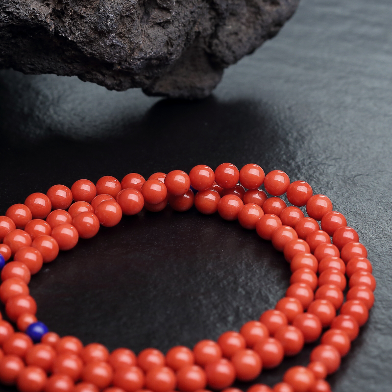 意大利天然沙丁朱红珊瑚佛珠-红掌柜