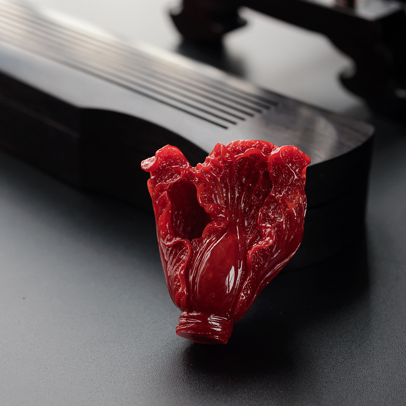 日本天然珊瑚白菜吊坠-红掌柜