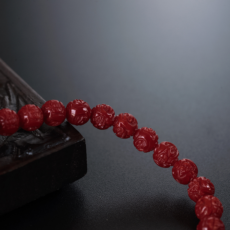 5.5mm意大利天然红珊瑚龙珠手链-红掌柜
