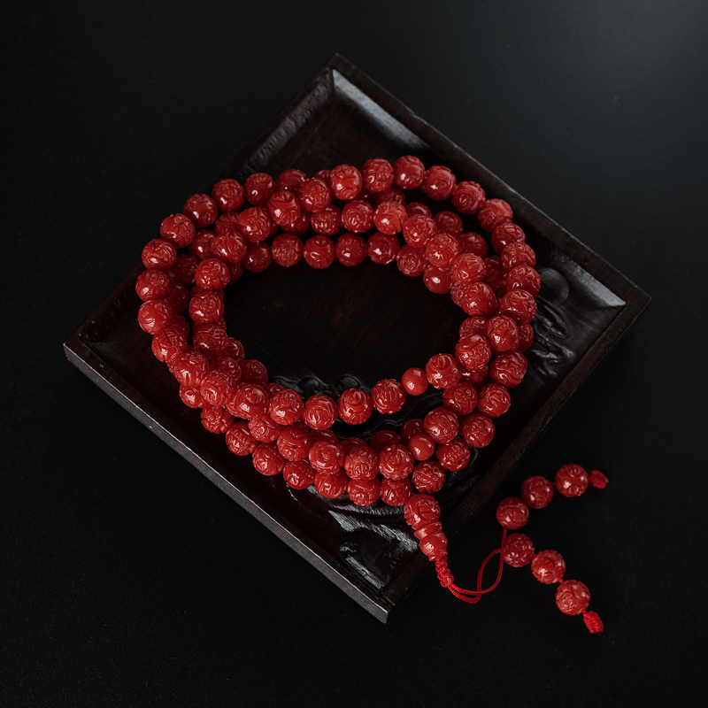 6mm台湾天然沙丁红珊瑚龙珠项链-红掌柜