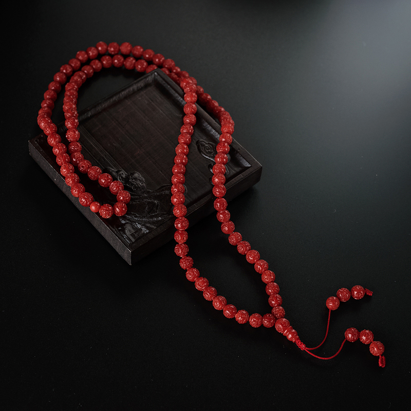 6mm天然沙丁红珊瑚龙珠项链-红掌柜