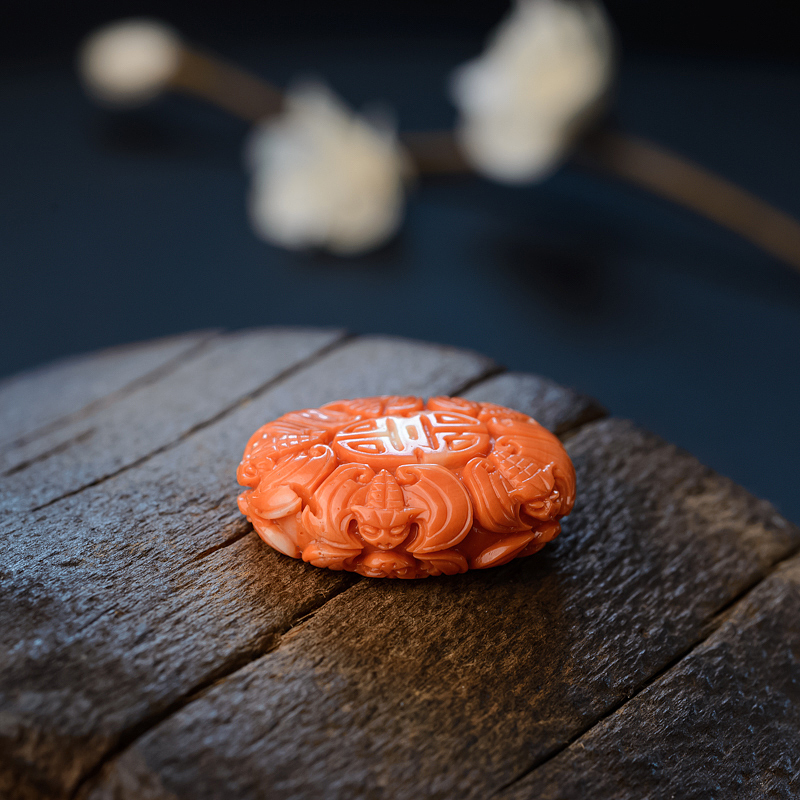 台湾天然MOMO红珊瑚吊坠-红掌柜