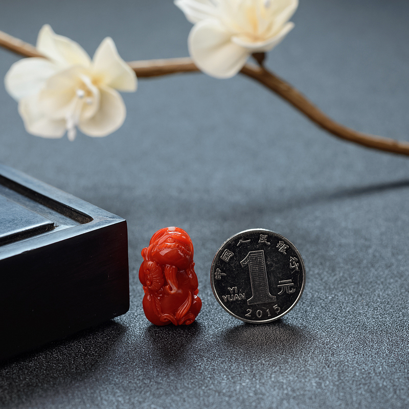 天然阿卡珊瑚吊坠 - 红掌柜
