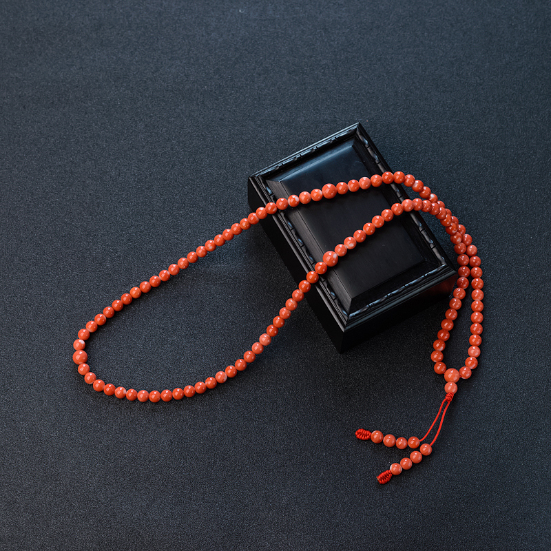 5.5mm台湾天然MOMO珊瑚佛珠手串-红掌柜