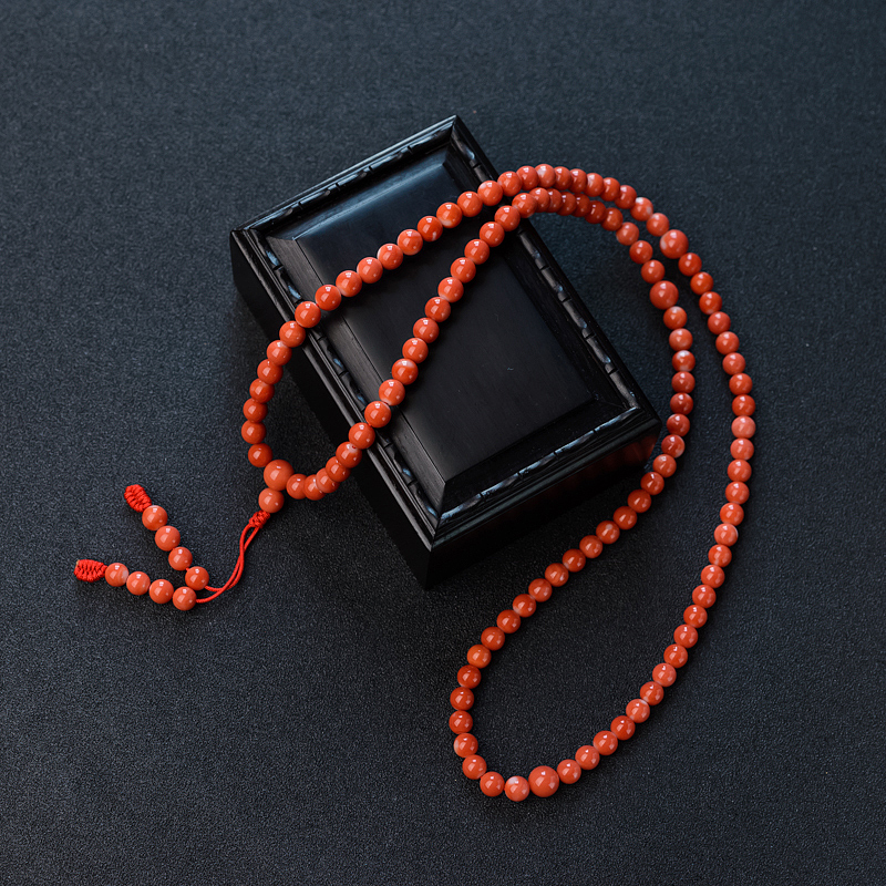 台湾天然MOMO珊瑚佛珠手串-红掌柜