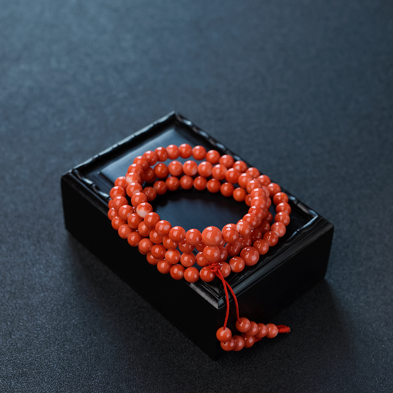 5.5mm台湾MOMO珊瑚佛珠手串-红掌柜