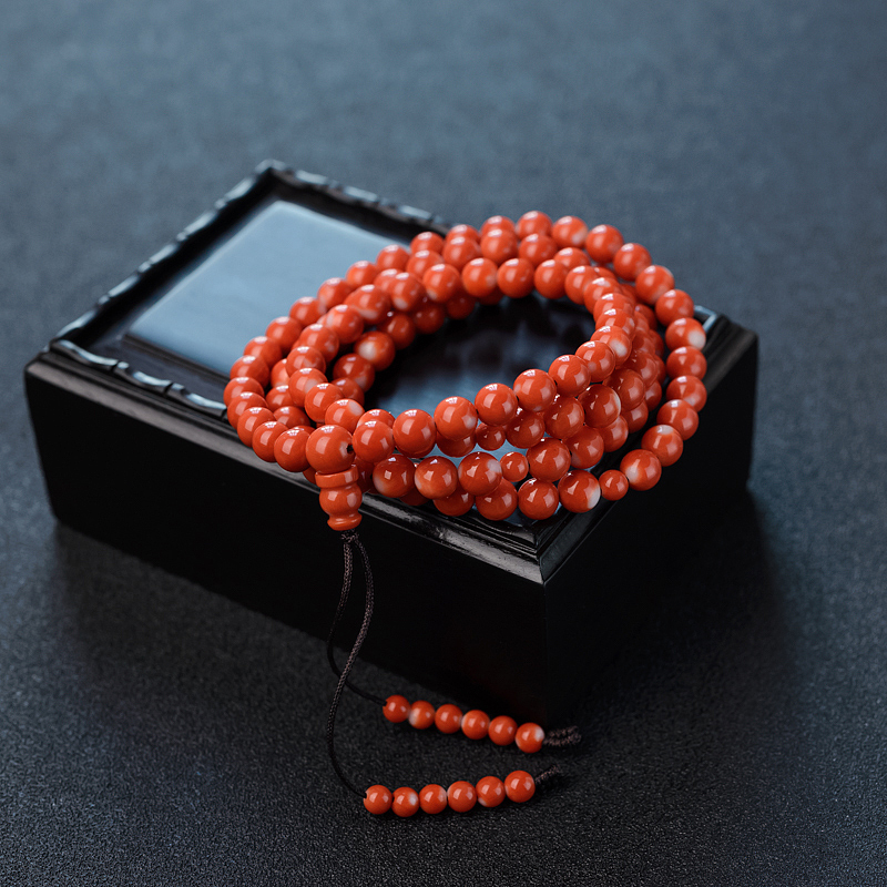 5.5mm台湾MOMO珊瑚佛珠手串-红掌柜
