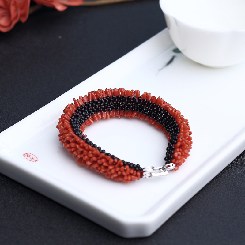 意大利天然珊瑚毛毛虫手链-红掌柜