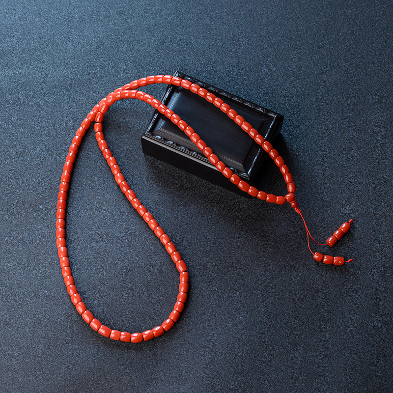意大利天然沙丁红珊瑚桶珠佛珠-红掌柜