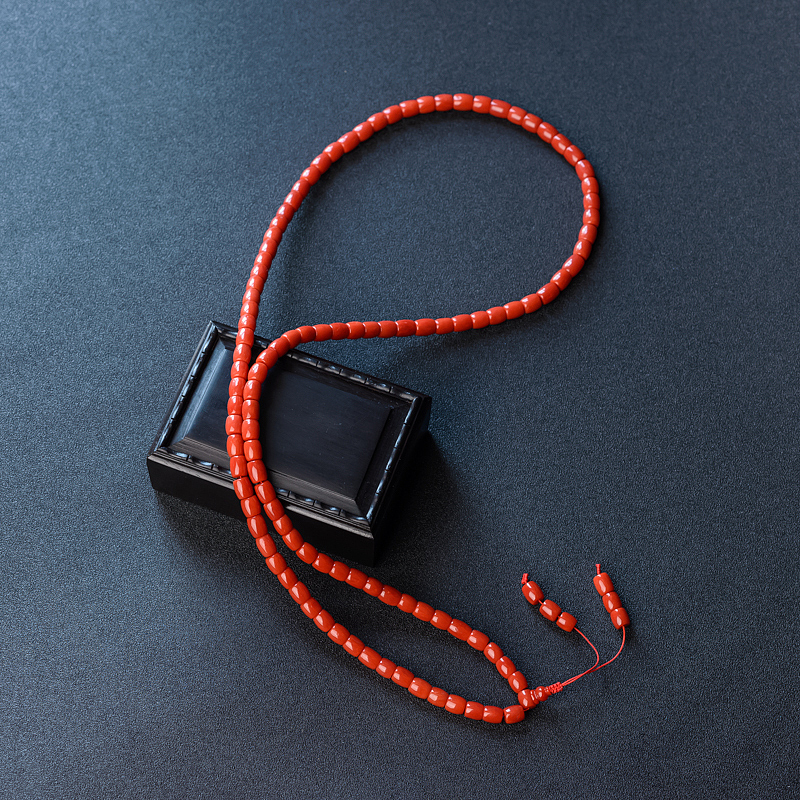 天然沙丁红珊瑚桶珠佛珠-红掌柜