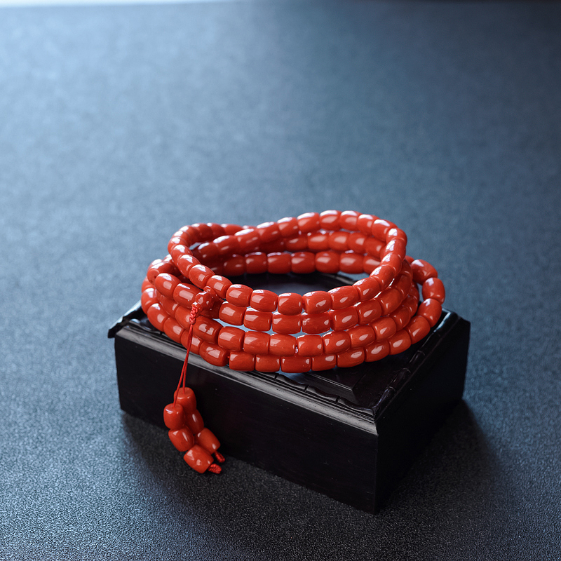 沙丁红珊瑚桶珠佛珠-红掌柜
