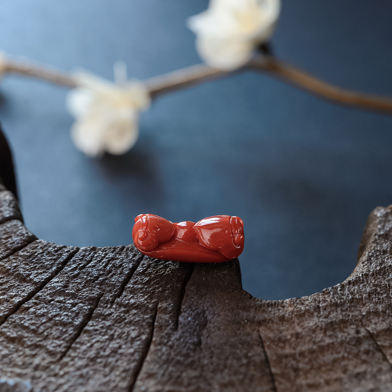日本阿卡红珊瑚如意吊坠-红掌柜