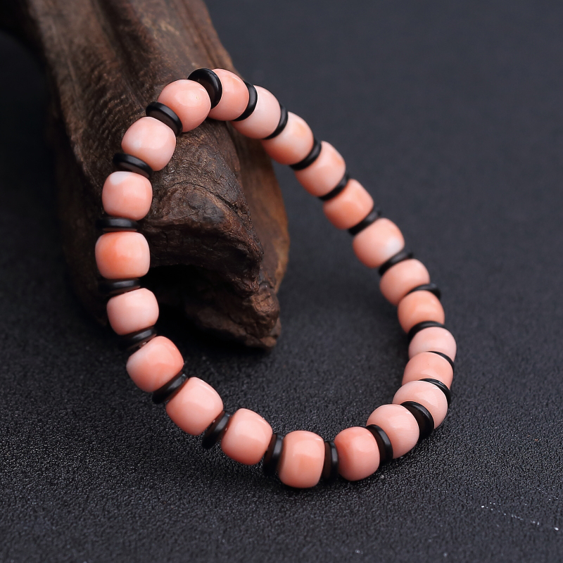 台湾momo粉红珊瑚桶珠手串-红掌柜