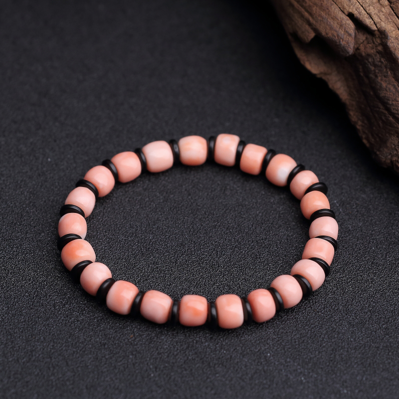 台湾天然粉红珊瑚桶珠手串-红掌柜