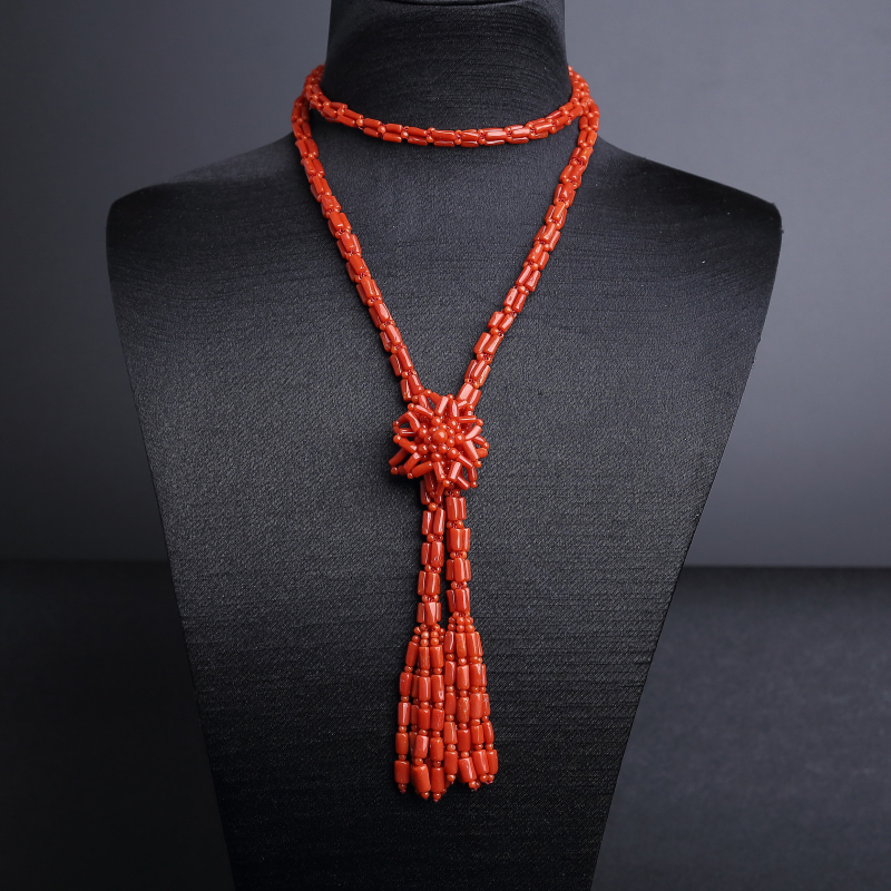 意大利天然沙丁朱红珊瑚毛衣链 - 红掌柜