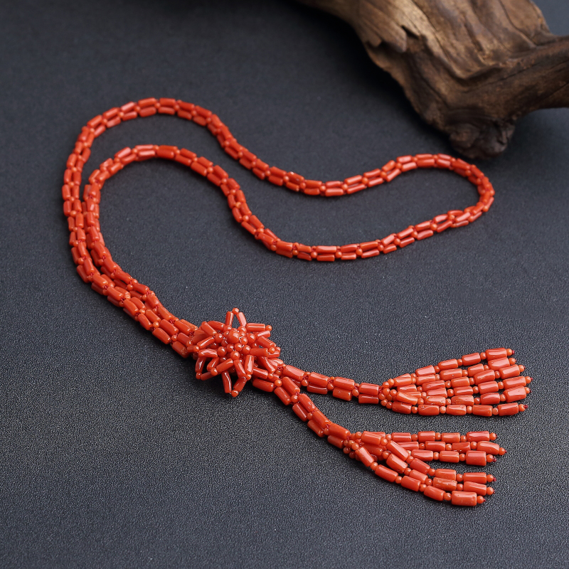 沙丁朱红珊瑚毛衣链 - 红掌柜