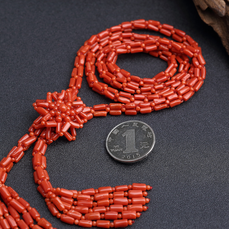 天然沙丁红珊瑚毛衣链 - 红掌柜