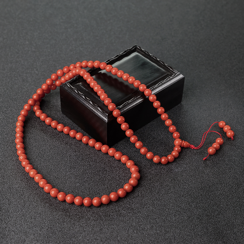 意大利天然沙丁朱红珊瑚108佛珠-红掌柜