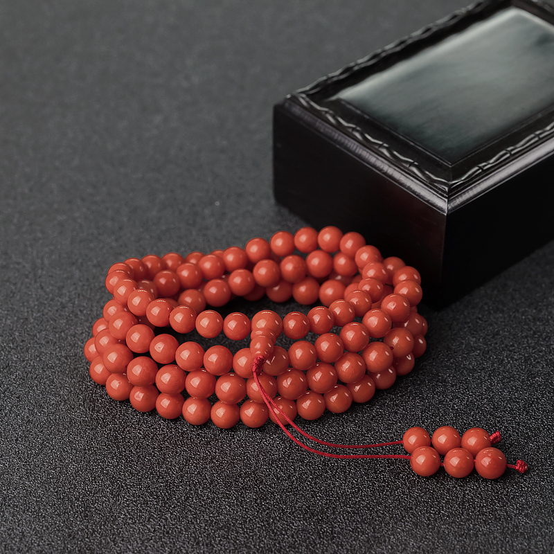 意大利天然朱红珊瑚108佛珠-红掌柜