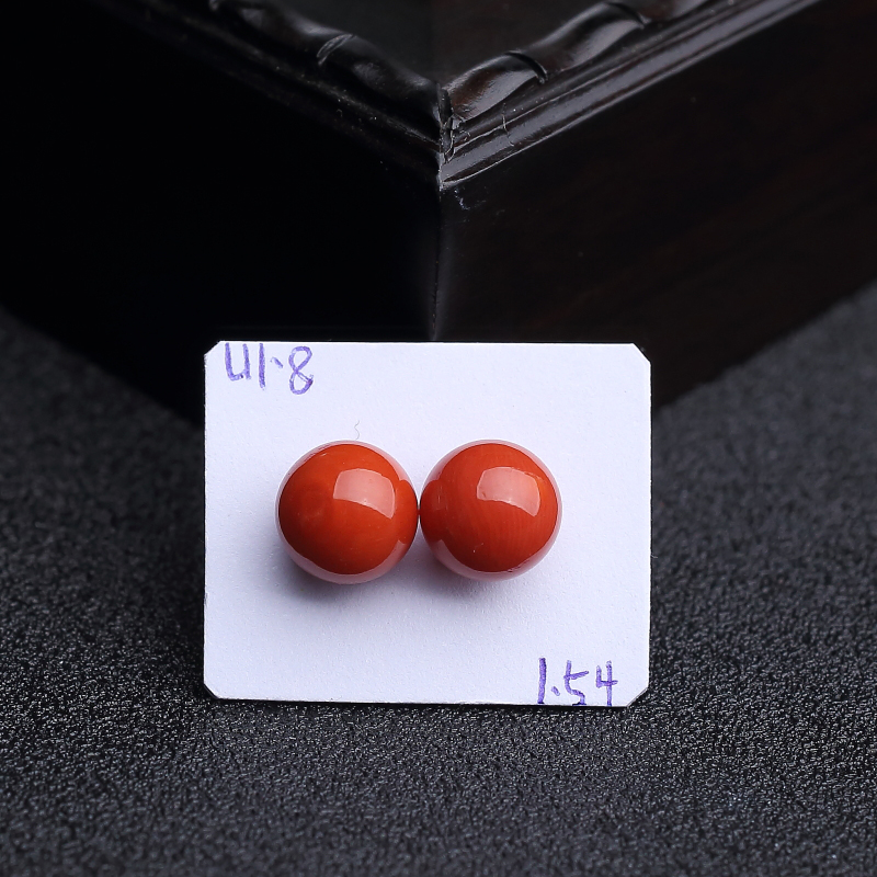 意大利天然沙丁朱红珊瑚圆珠-红掌柜