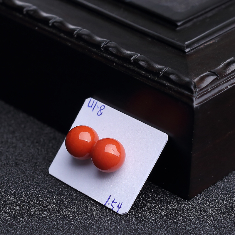 天然沙丁朱红珊瑚圆珠-红掌柜