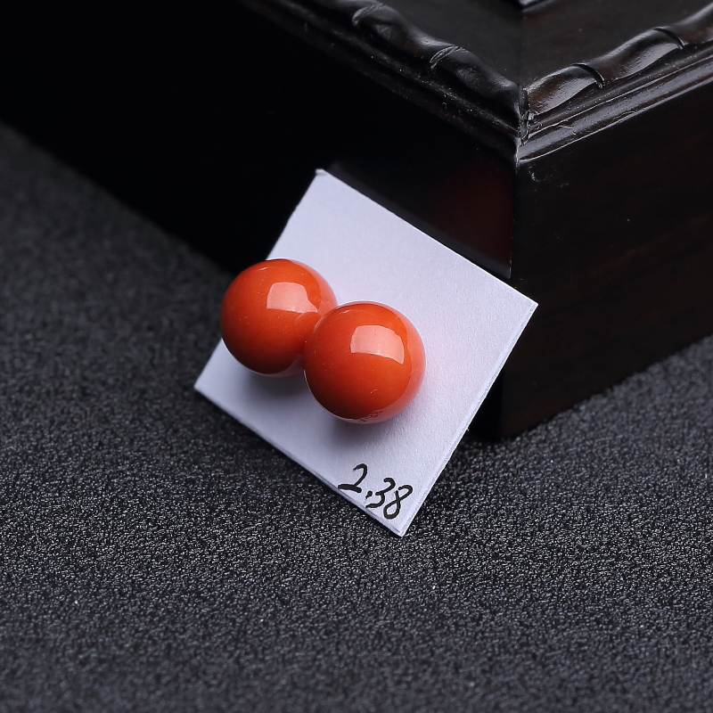 天然沙丁朱红珊瑚圆珠-红掌柜