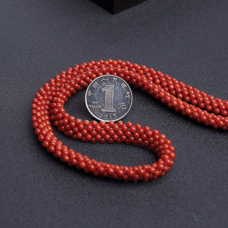 沙丁朱红珊瑚圆珠编织两件套-红掌柜