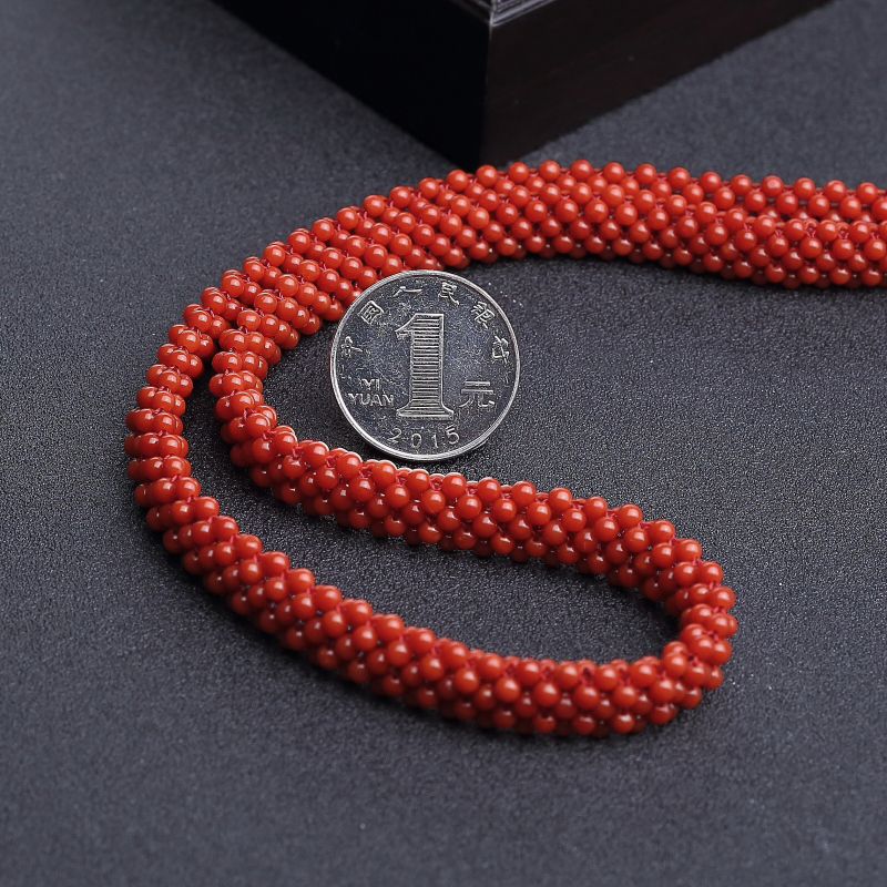 沙丁朱红珊瑚圆珠编织两件套-红掌柜