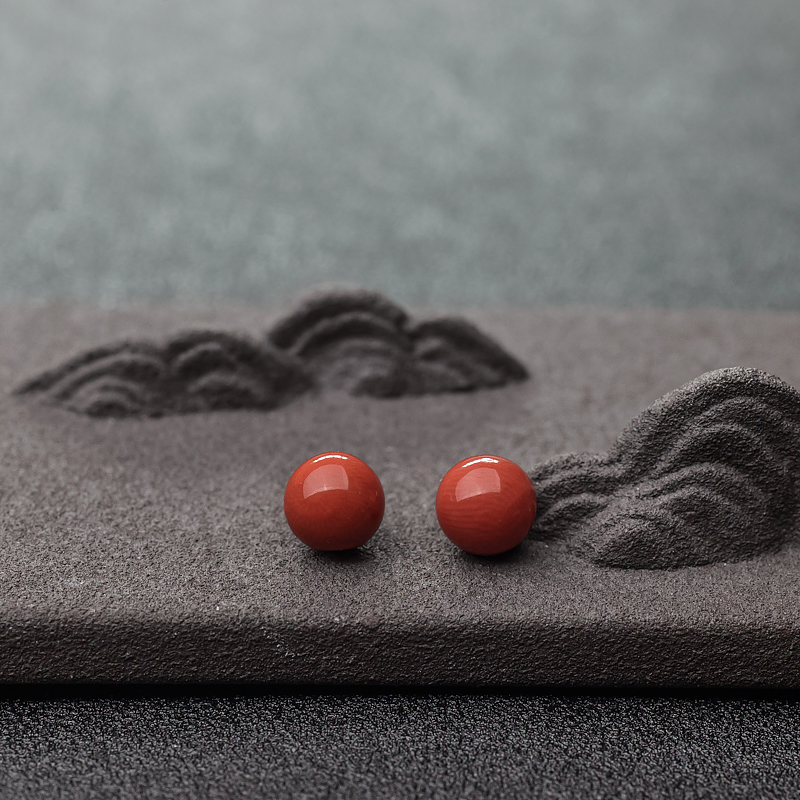 沙丁橘红珊瑚圆珠（两件）-红掌柜