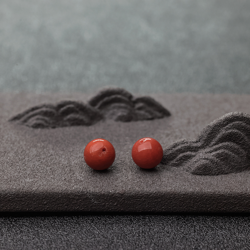 天然沙丁橘红珊瑚圆珠（两件）-红掌柜