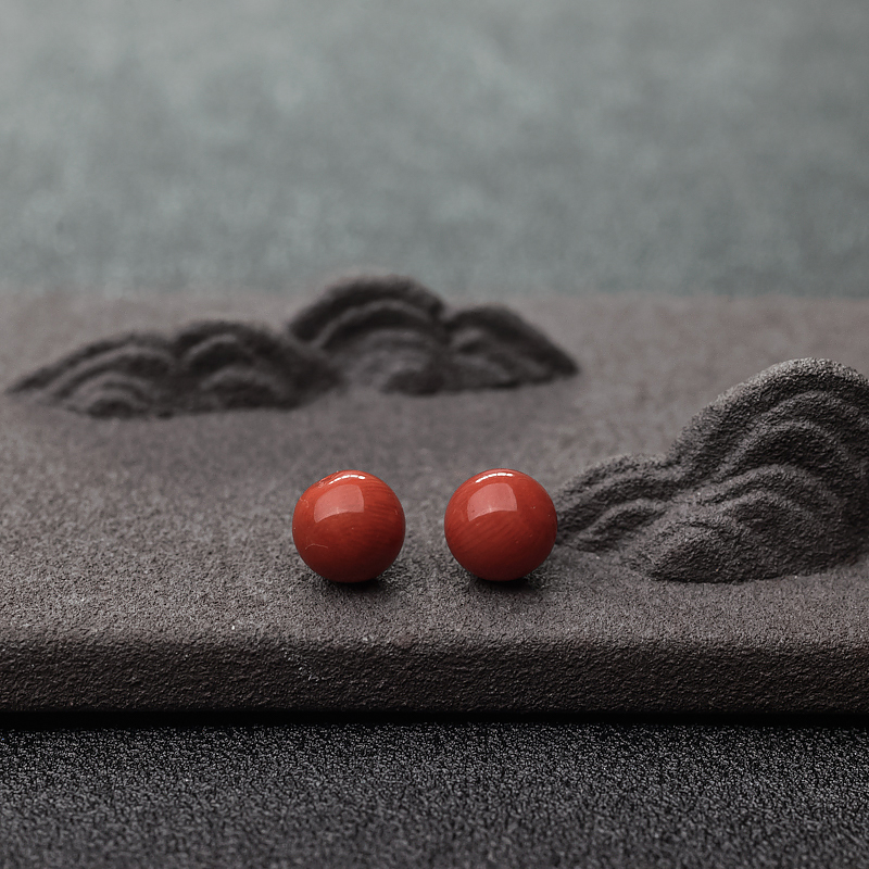 意大利沙丁橘红珊瑚圆珠（两件）-红掌柜