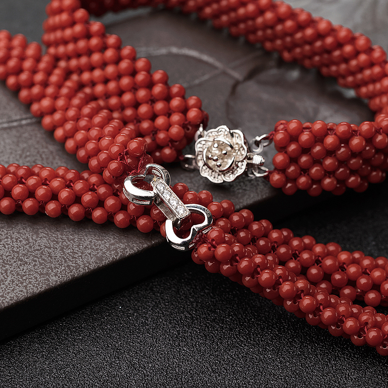 朱红珊瑚圆珠编织项链-红掌柜